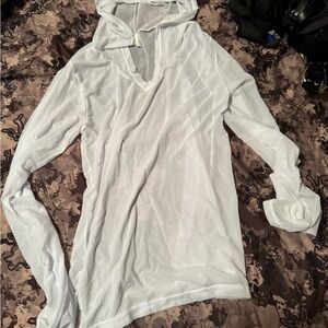 Men’s White See Through Material Shirt with Hood